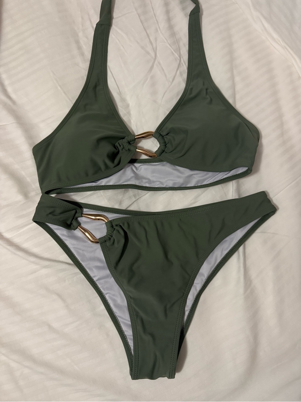 Olive Green Ring-Detail Women's Bikini Set